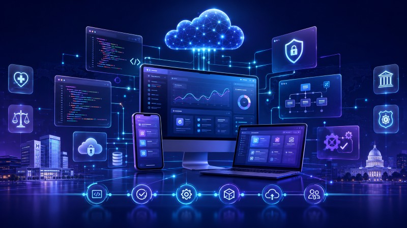 Software built to last and engineered to perform digital ecosystem illustration
